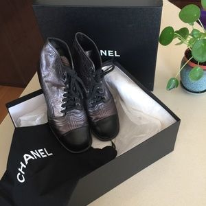 CHANEL Metallic Cap Toe Boots, Size 10